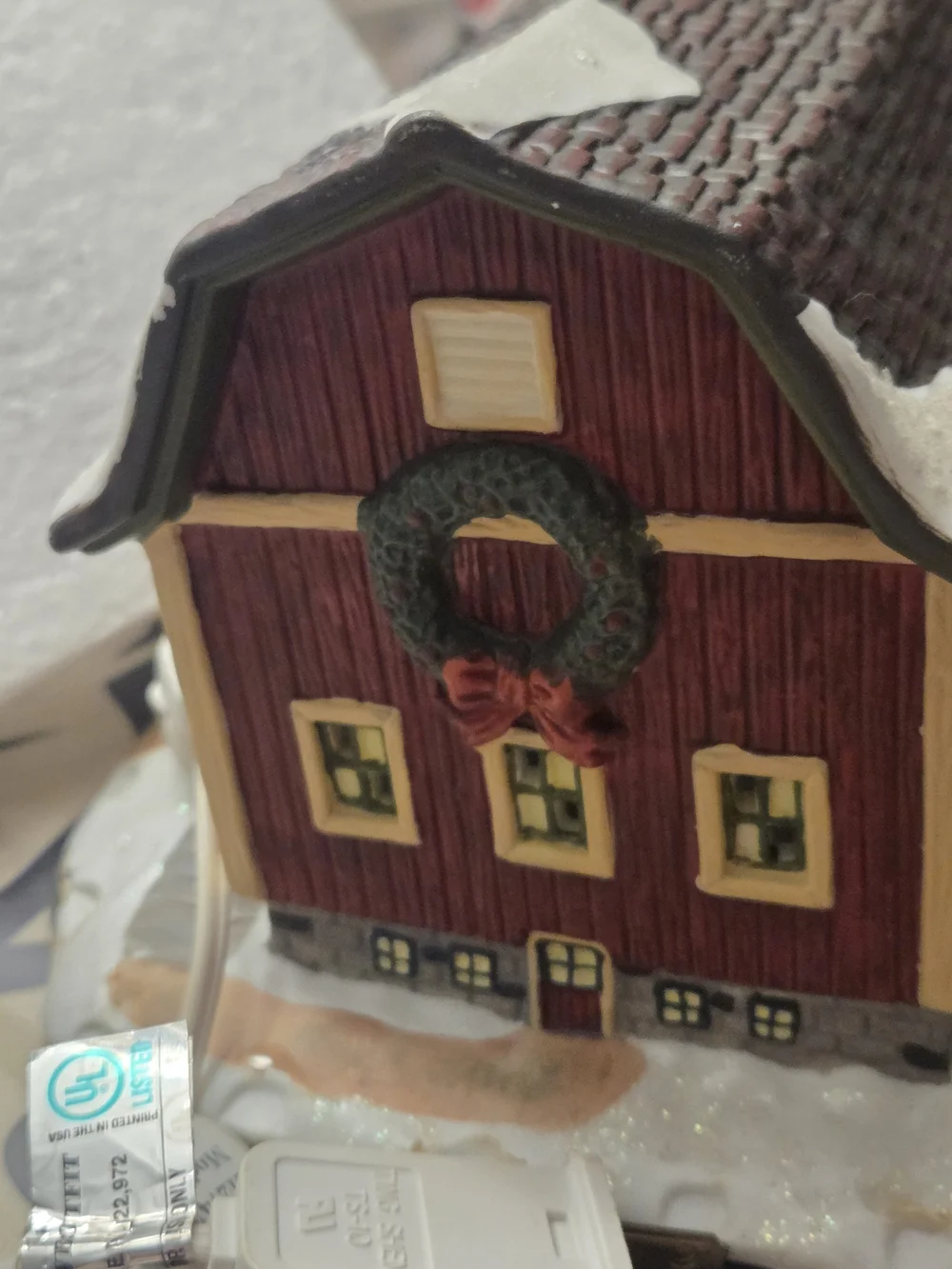 VTG Holiday Red Barn Decorative Village House - Winter Scene Lights Up